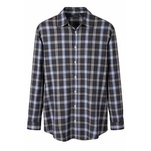 Perry Ellis Mens XXL Plaid Button Down Shirt Grey Blue Long Sleeve Cotton